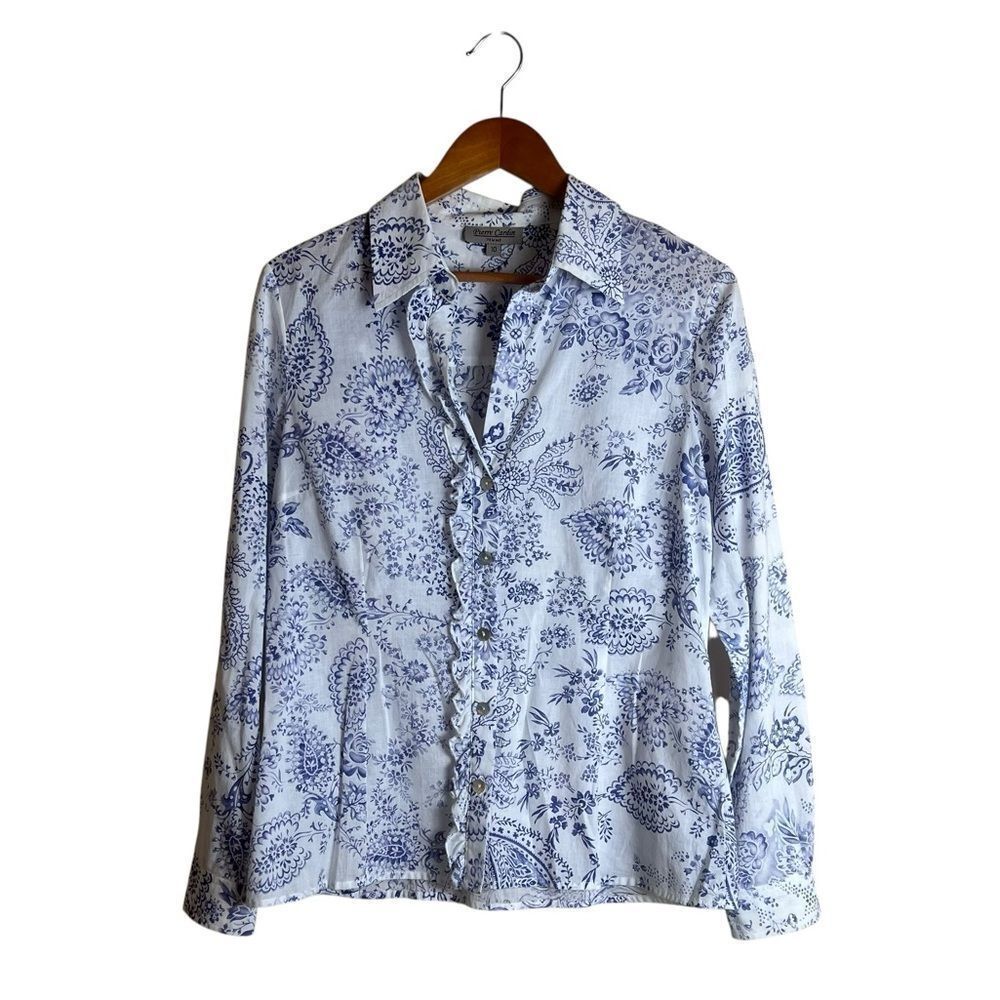 Pierre Cardin blue floral button down shirt. Size 10